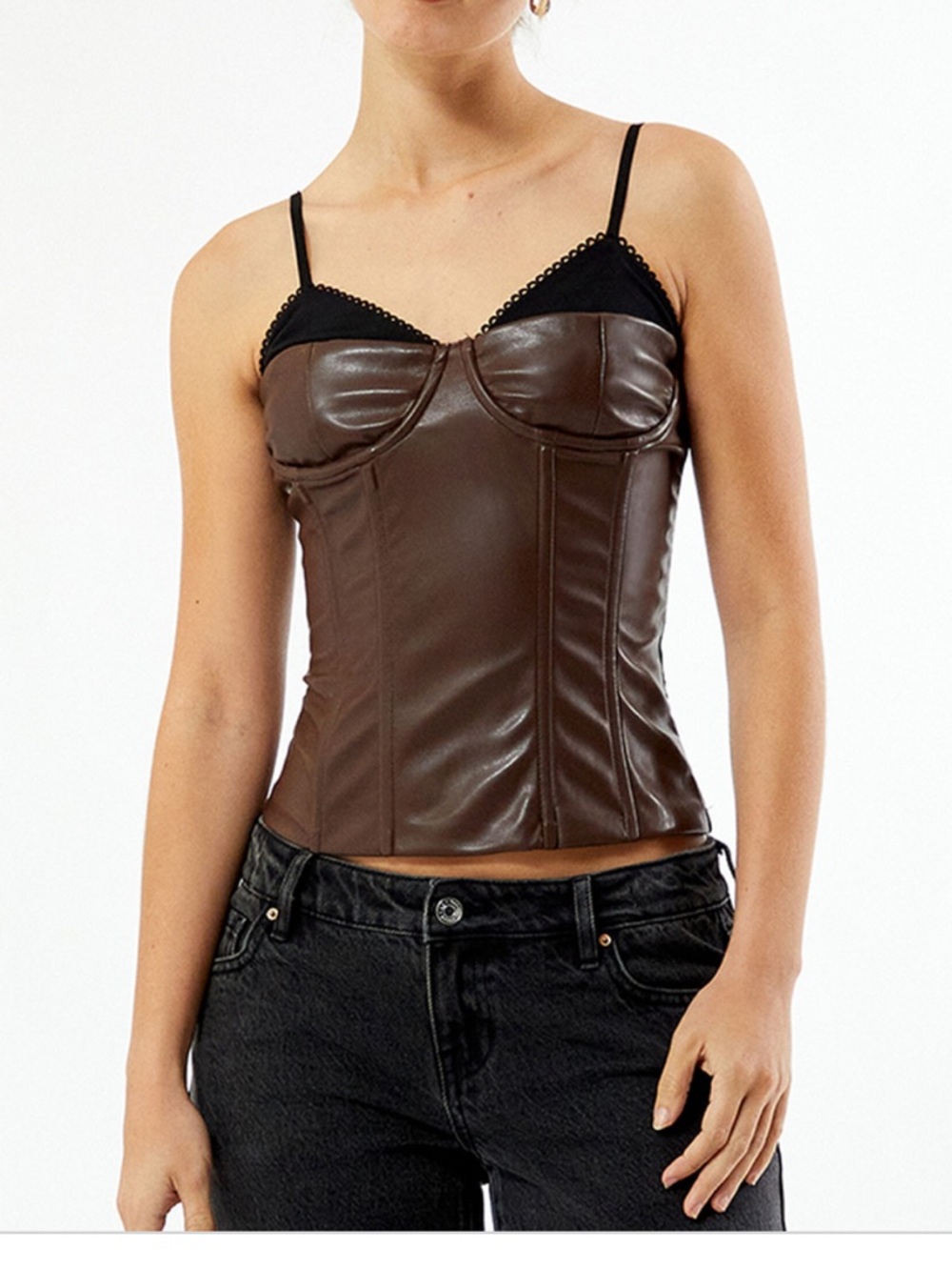 Who What Wear Brown Faux Leather Corset Cami